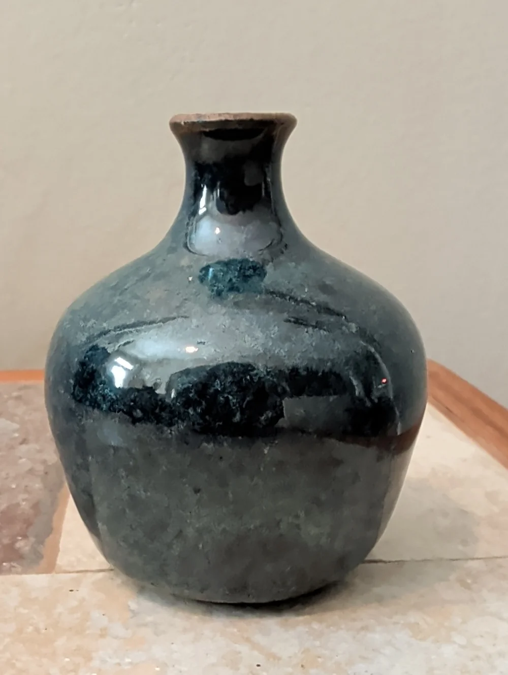 Glazed Ceramic Bulb Vase in Deep Ocean Blue Mark's Pottery Stoneware Artisan